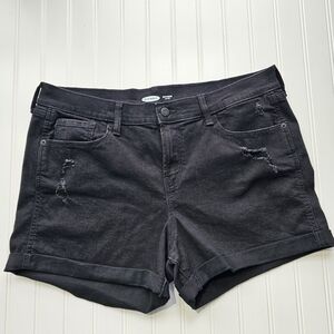 Old Navy Black Denim Distressed Boyfriend Mid-Rise Shorts Women's Size 14